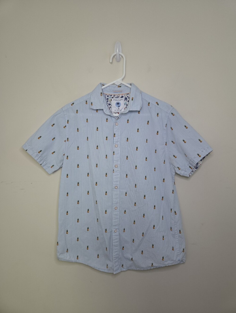 Men's Denim & Flower Ricky Singh Pineapple Print Button Dowm Shirt Sz Med